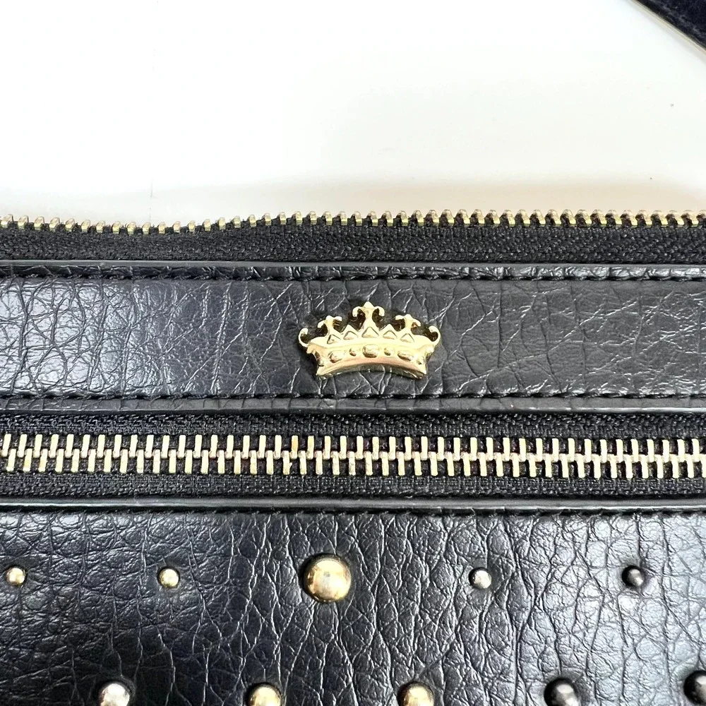 Juicy Couture Los Angeles Black‎ Studded Faux Leather Shoulder Bag Blue Lining